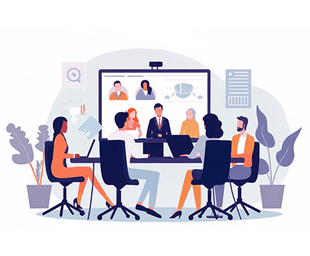 graphic of people learning virtually and in person